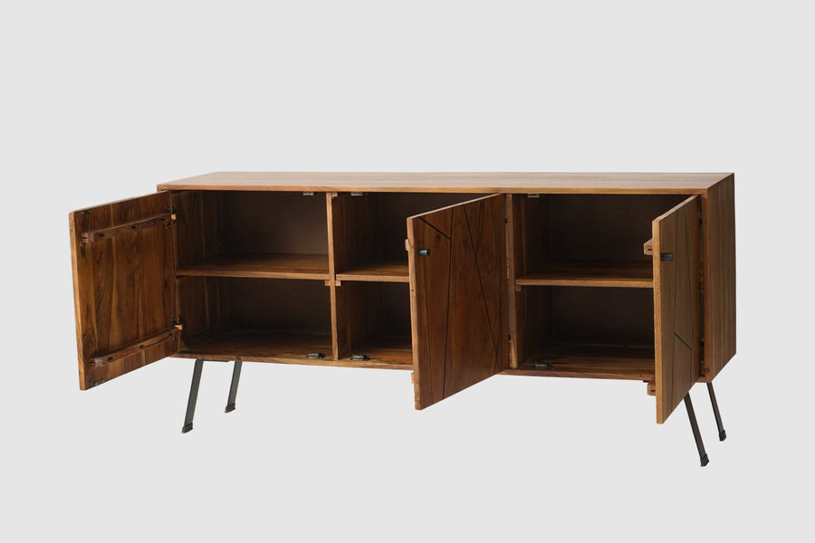 Barcelona Solid Wood Three Doors Sideboard Cabinet teak finish