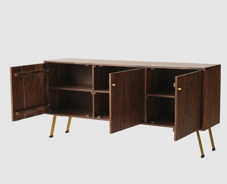 Barcelona Solid Wood Three Doors Sideboard Cabinet teak finish