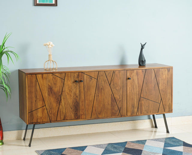 Barcelona Solid Wood Three Doors Sideboard Cabinet teak finish