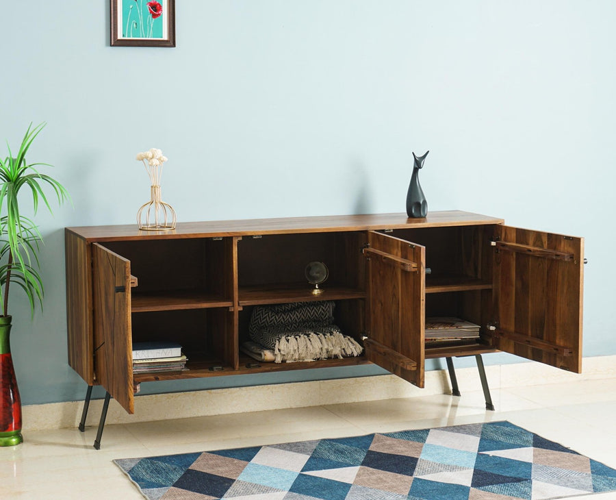 Barcelona Solid Wood Three Doors Sideboard Cabinet teak finish