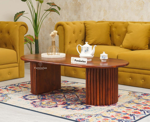 Bellandur Solid Wood Oval Coffee Table - Coffee Table - Furniselan - Maple Finish