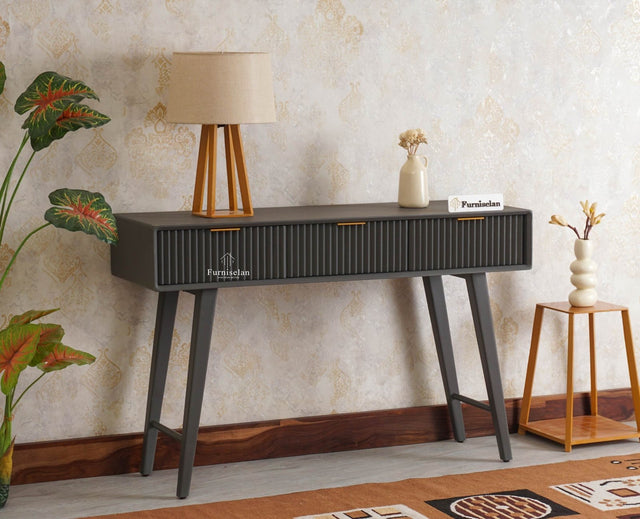 Bengaluru Solid Wood 3 Drawer Console Table Furniselan Slate-Grey
