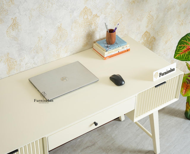 Bengaluru Solid Wood 3 Drawer Study Laptop Table Furniselan Frosty White