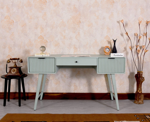 Bengaluru Solid Wood 3 Drawer Study Laptop Table - Console Table - Furniselan - Silt-Green