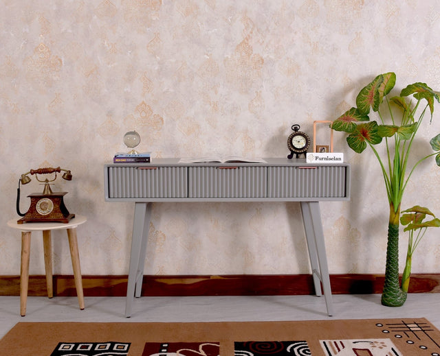 Bengaluru Solid Wood 3 Drawer Study Laptop Table - Console Table - Furniselan - Cool-Grey