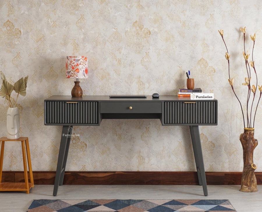 Bengaluru Solid Wood 3 Drawer Study Laptop Table - Console Table - Furniselan - Slate-Grey