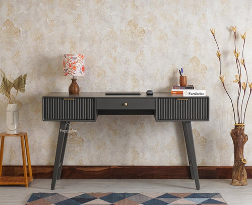 Bengaluru Solid Wood 3 Drawer Study Laptop Table - Console Table - Furniselan - Slate-Grey