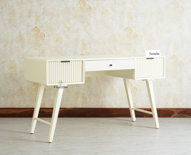 Bengaluru Solid Wood 3 Drawer Study Laptop Table With Chair Furniselan Frosty White