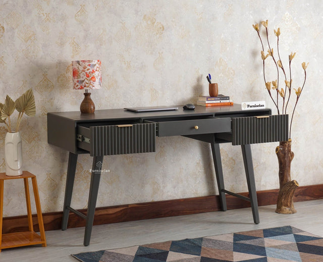 Bengaluru Solid Wood 3 Drawer Study Laptop Table With Chair Furniselan Slate-Grey