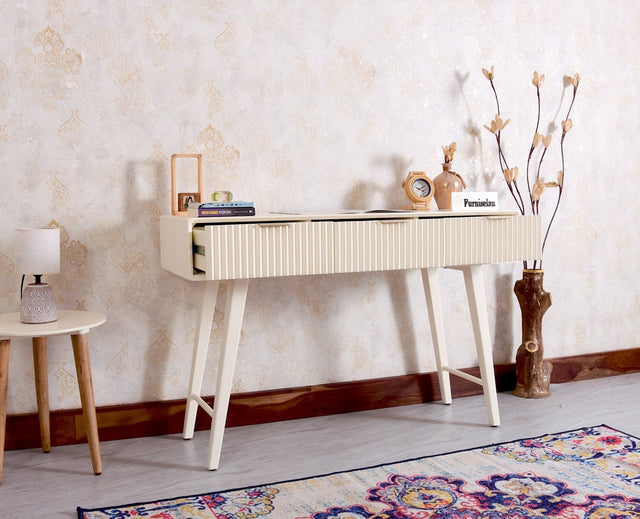 Bengaluru Solid Wood 3 Drawer Study Laptop Table with Chair - Console Table - Furniselan Frosty White