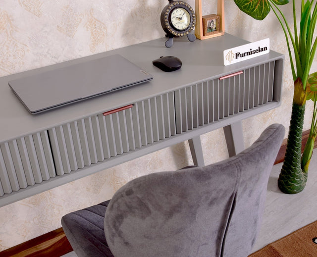 Bengaluru Solid Wood 3 Drawer Study Laptop Table with Chair - Console Table - Furniselan - Cool-Grey