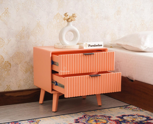 Bengaluru Solid Wood Bedside Table - Furniselan-Coral Peach