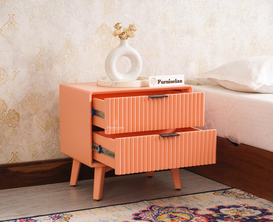 Bengaluru Solid Wood Bedside Table - Furniselan-Coral Peach