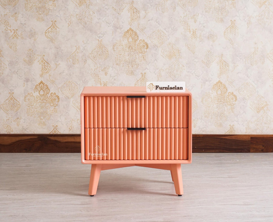 Bengaluru Solid Wood Bedside Table - Furniselan - Coral-Peach