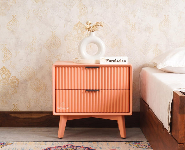Bengaluru Solid Wood Bedside Table - Furniselan - Coral-Peach