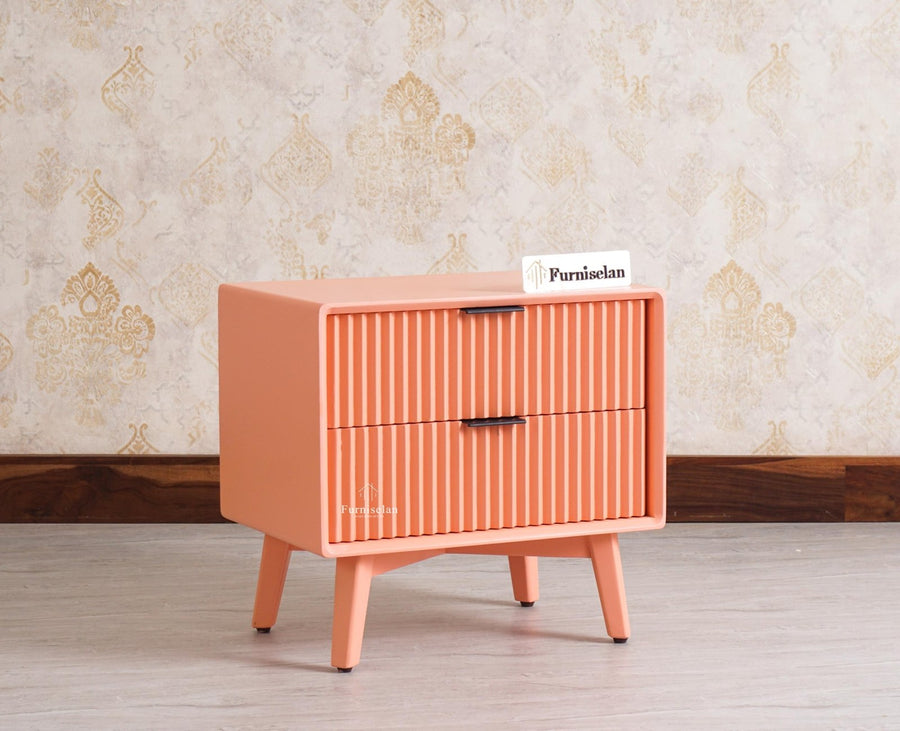 Bengaluru Solid Wood Bedside Table - Furniselan - Coral-Peach