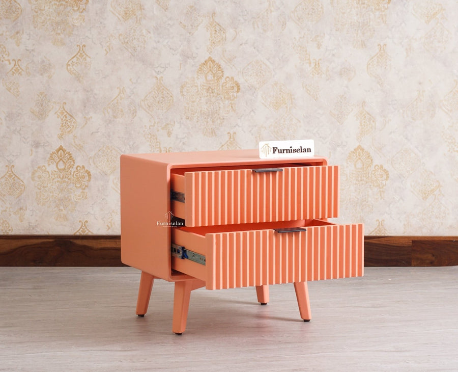 Bengaluru Solid Wood Bedside Table - Furniselan - Coral-Peach