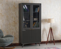 Bengaluru Solid Wood Bookshelf Cabinet four Doors - Bookshelf - Furniselan Slate-Grey