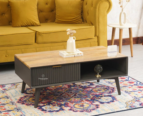 Bengaluru Solid Wood Coffee Table One Drawer - Coffee Table - Furniselan - Slate-Grey