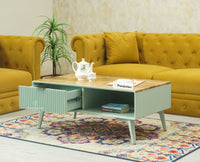 Bengaluru Solid Wood Coffee Table One Drawer Furniselan Silt Green