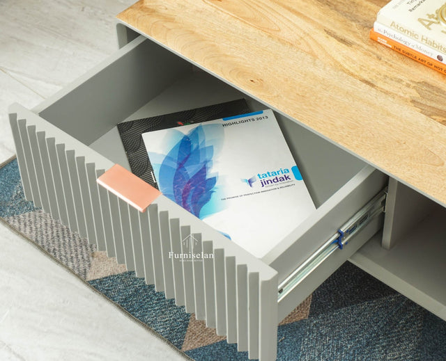 Bengaluru Solid Wood Coffee Table One Drawer Furniselan Cool Grey