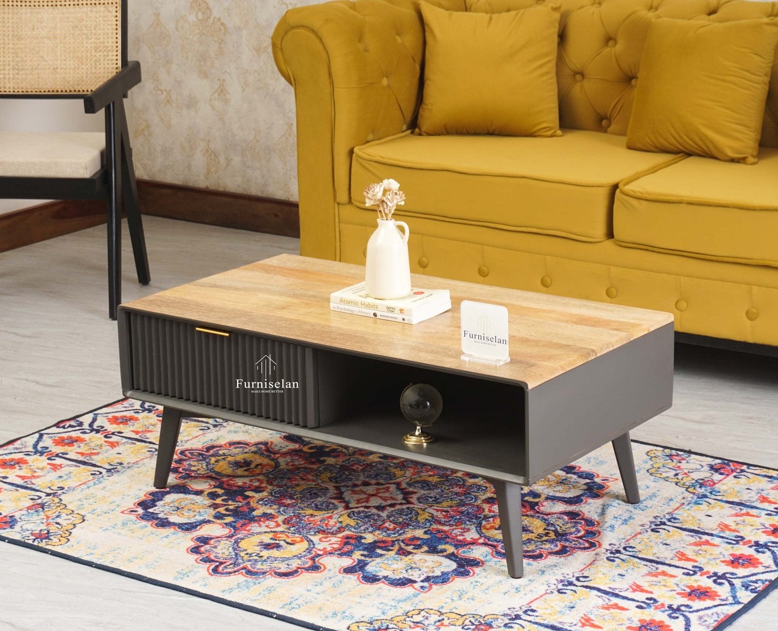 Bengaluru Solid Wood Coffee Table One Drawer - Coffee Table - Furniselan - Slate-Grey
