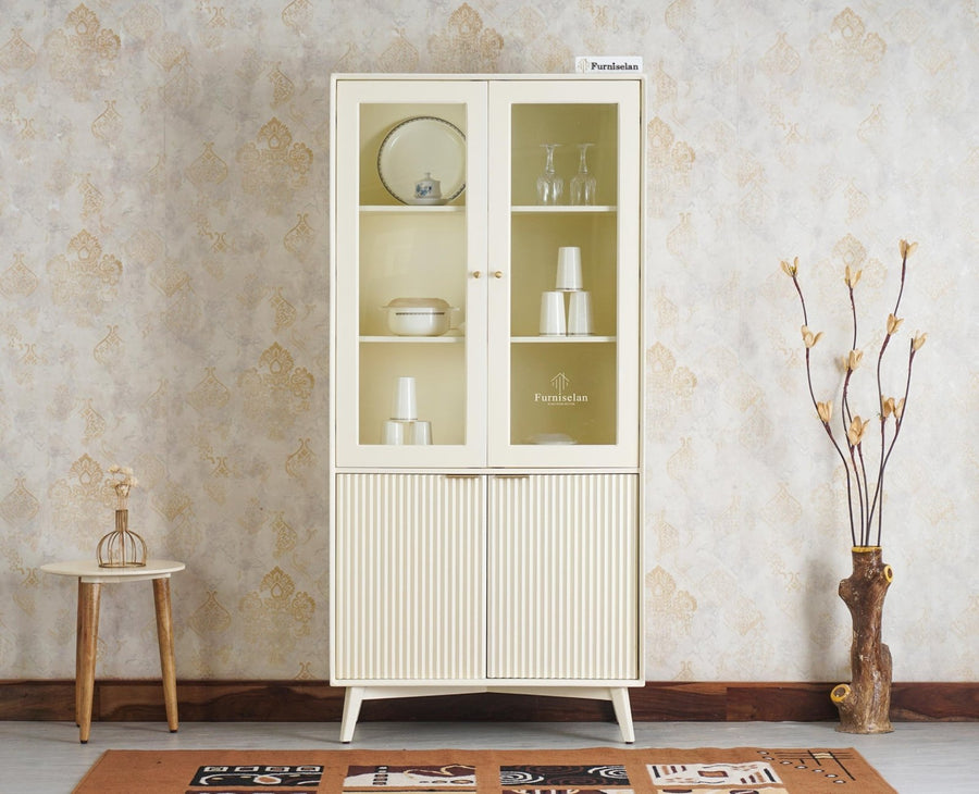 Bengaluru Solid Wood Crockery Cabinet four Doors - Tv Cabinet - Furniselan - Frosty White
