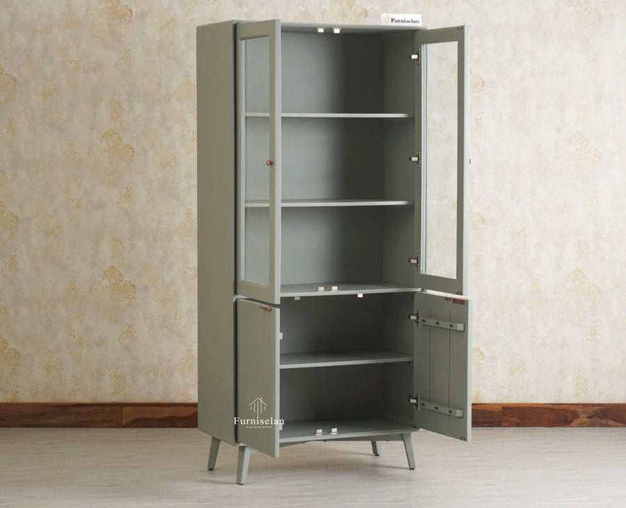 Bengaluru Solid Wood Crockery Cabinet four Doors Furniselan Cool Grey