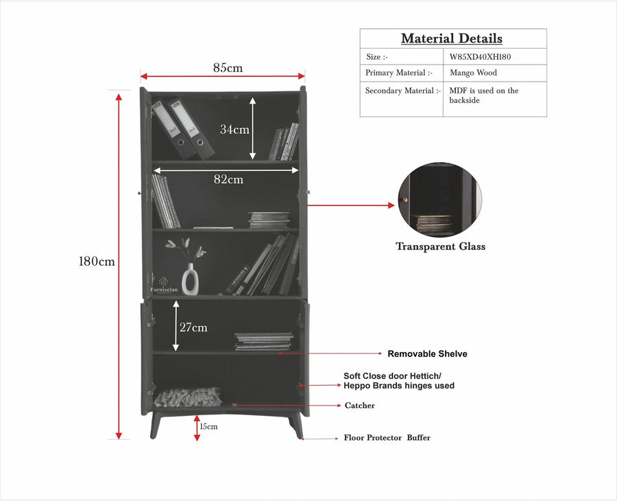Bengaluru Solid Wood Crockery Cabinet four Doors - Tv Cabinet - Furniselan Slate-Grey