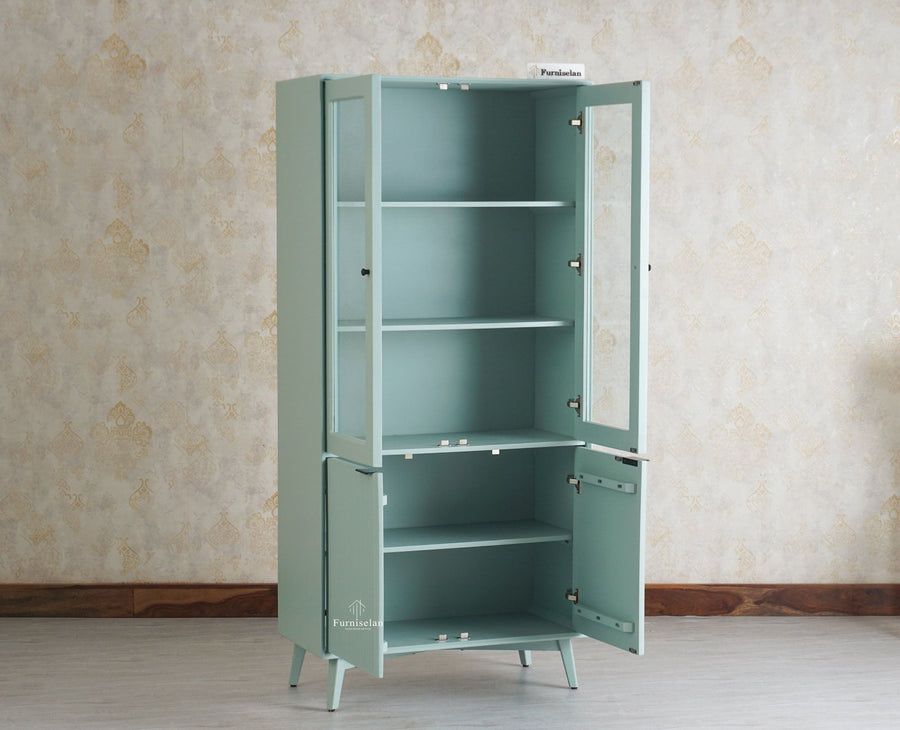 Bengaluru Solid Wood Crockery Cabinet four Doors Furniselan Silt-Green