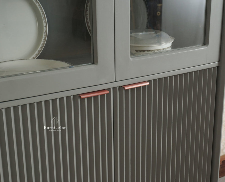 Bengaluru Solid Wood Crockery Cabinet four Doors Furniselan Cool Grey
