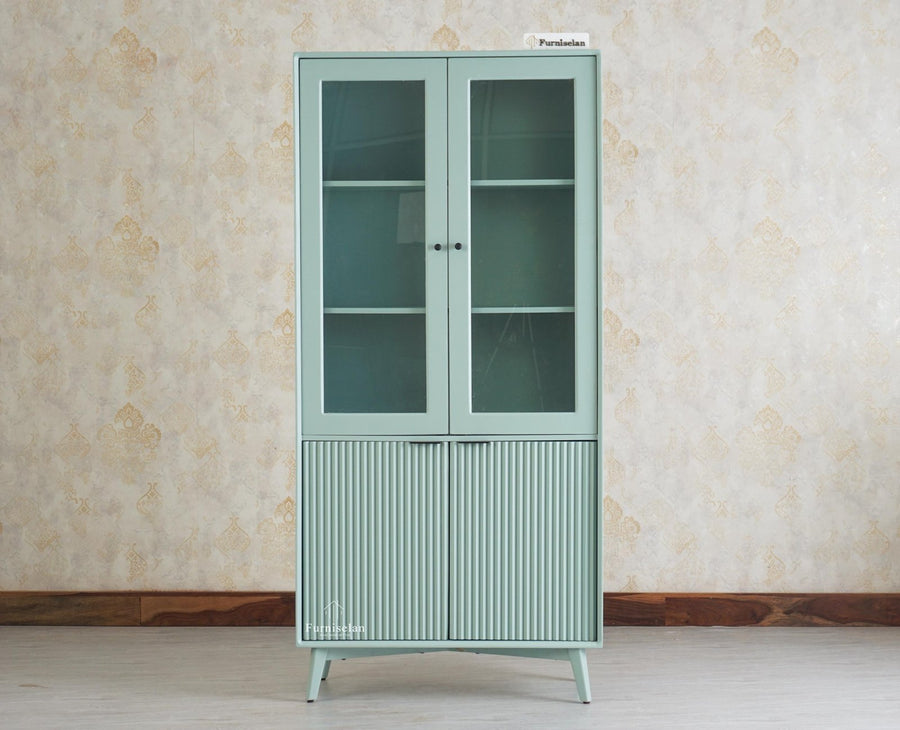 Bengaluru Solid Wood Crockery Cabinet four Doors Furniselan Silt-Green