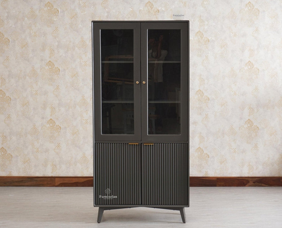 Bengaluru Solid Wood Crockery Cabinet four Doors - Tv Cabinet - Furniselan Slate-Grey