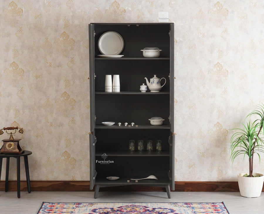 Bengaluru Solid Wood Crockery Cabinet four Doors - Tv Cabinet - Furniselan Slate-Grey
