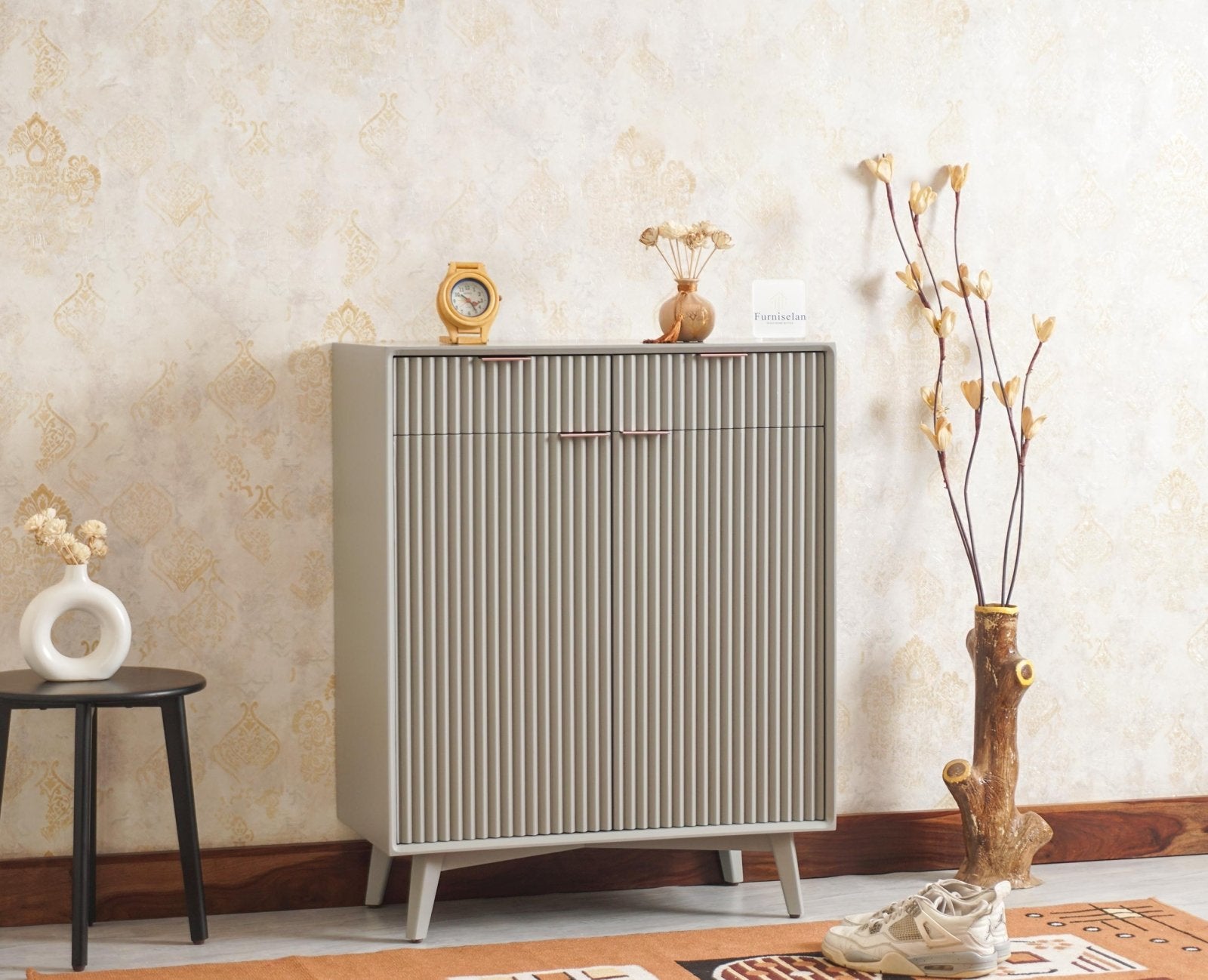 Bengaluru Solid Wood Shoe Rack Cabinet - Sideboard - Furniselan Cool-Grey
