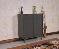 Bengaluru Solid Wood Shoe Rack Cabinet Two Doors and Drawers - Sideboard - Furniselan - Slate-Grey