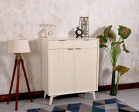 Bengaluru Solid Wood Shoe Rack Cabinet Two Doors and Drawers - Sideboard - Furniselan - Frosty-White