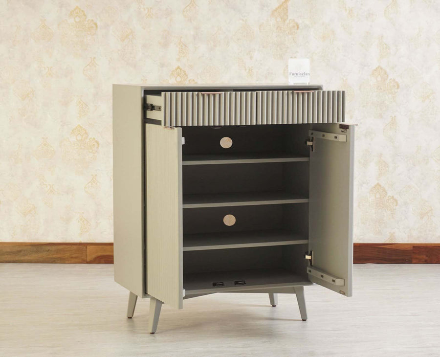 Bengaluru Solid Wood Shoe Rack Cabinet Two Doors and Drawers - Sideboard - Furniselan
