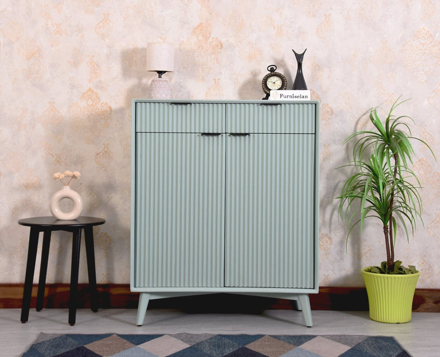 Bengaluru Solid Wood Shoe Rack Cabinet Two Doors and Drawers - Sideboard - Furniselan - Silt-Green
