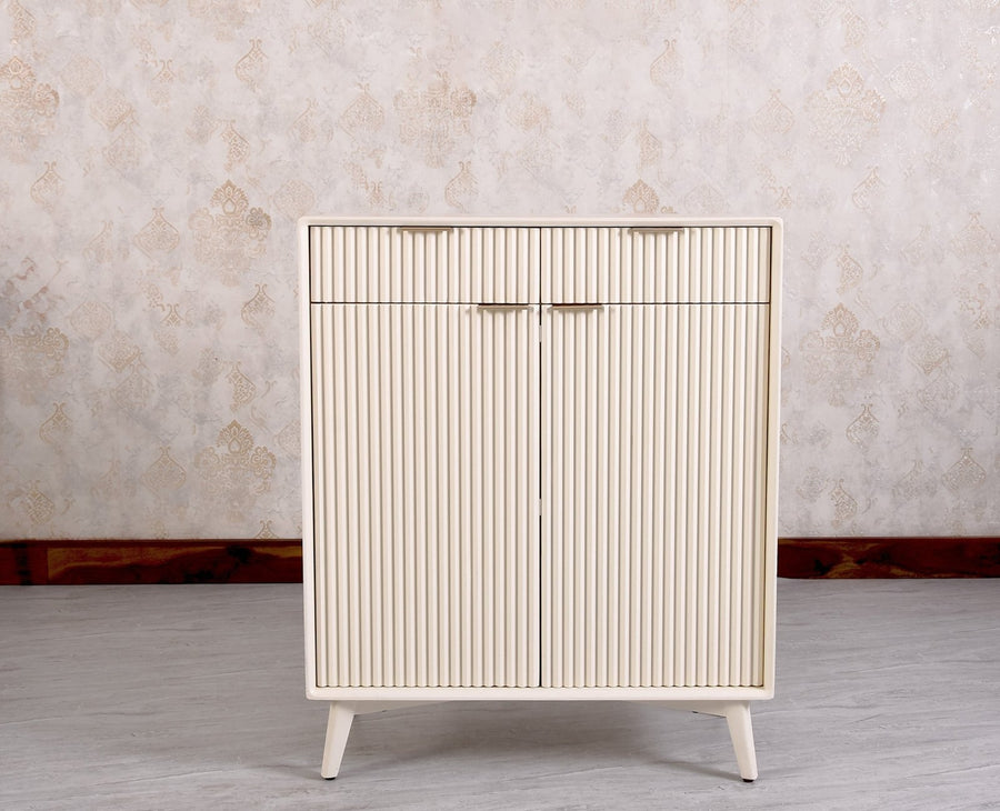 Bengaluru Solid Wood Shoe Rack Cabinet Two Doors and Drawers - Sideboard - Furniselan - Frosty-White