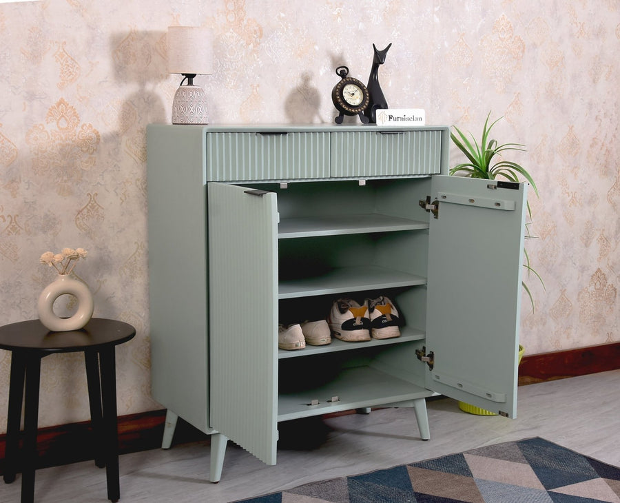 Bengaluru Solid Wood Shoe Rack Cabinet Two Doors and Drawers - Sideboard - Furniselan - Silt-Green