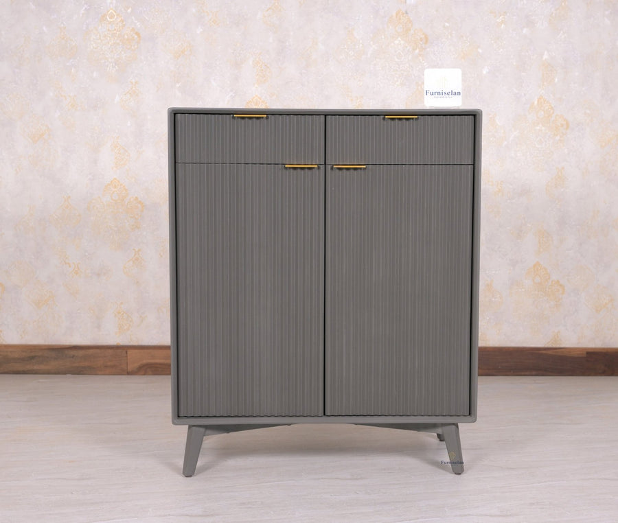 Bengaluru Solid Wood Shoe Rack Cabinet Two Doors and Drawers - Sideboard - Furniselan - Slate-Grey