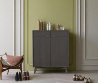 Bengaluru Solid Wood Shoe Rack Cabinet Two Doors and Drawers - Sideboard - Furniselan - Slate-Grey