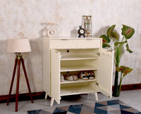 Bengaluru Solid Wood Shoe Rack Cabinet Two Doors and Drawers - Sideboard - Furniselan - Frosty-White