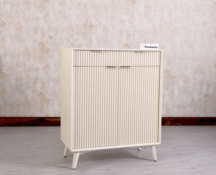 Bengaluru Solid Wood Shoe Rack Cabinet Two Doors and Drawers - Sideboard - Furniselan - Frosty White