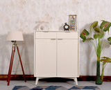 Bengaluru Solid Wood Shoe Rack Cabinet Two Doors and Drawers - Sideboard - Furniselan - Frosty-White