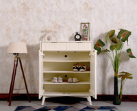 Bengaluru Solid Wood Shoe Rack Cabinet Two Doors and Drawers - Sideboard - Furniselan - Frosty-White
