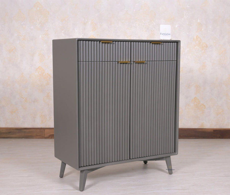 Bengaluru Solid Wood Shoe Rack Cabinet Two Doors and Drawers - Sideboard - Furniselan - Slate-Grey