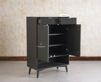 Bengaluru Solid Wood Shoe Rack Cabinet Two Doors and Drawers With Open Storage - Sideboard - Furniselan Slate Grey