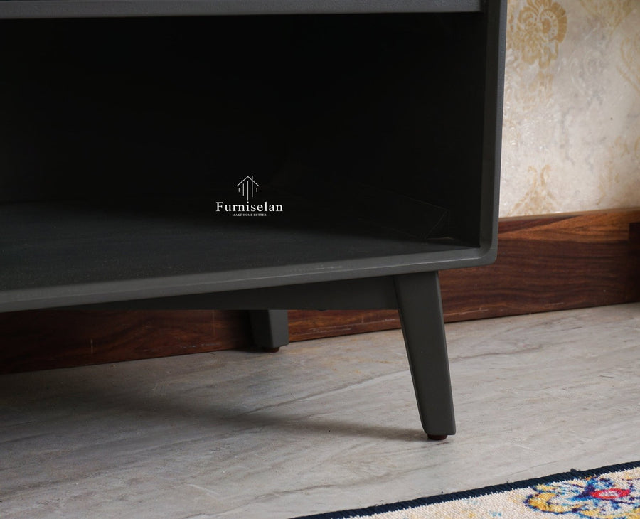 Bengaluru Solid Wood Shoe Rack Cabinet Two Doors and Drawers With Open Storage - Sideboard - Furniselan Slate Grey